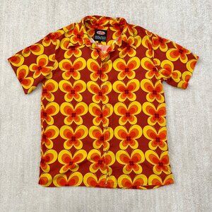 Zumiez Petals and Peacocks Butterfly Hawaiian Button Up Blouse Top L